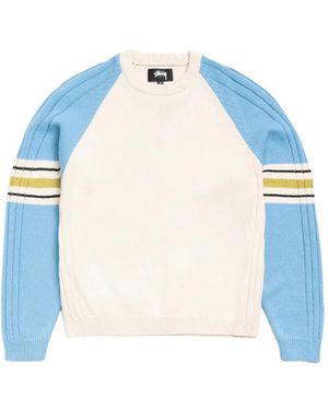 Stussy Logo-Print Raglan-Sleeve Jumper - Blue