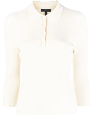 Rag & Bone Pacey Ribbed-Knit Polo Top - White