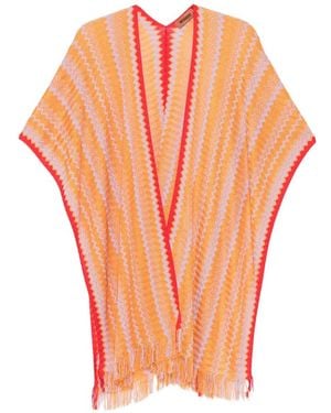 Missoni Zigzag-Knit Fringed Poncho - Orange