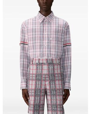 Thom Browne Plaid Check Poplin Armband Oversized Shirt - Blue