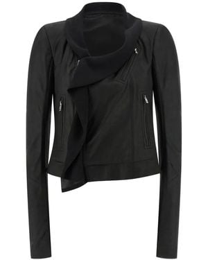 Rick Owens Scarf Biker Cropped Leather Jacket - Black