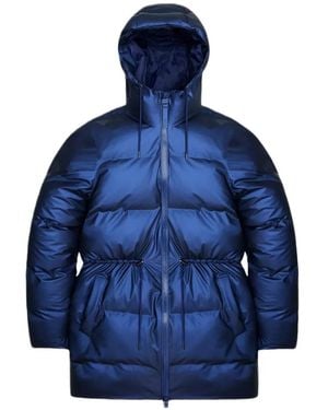 Rains Alta Long Quilted Hooded Coat - Blue