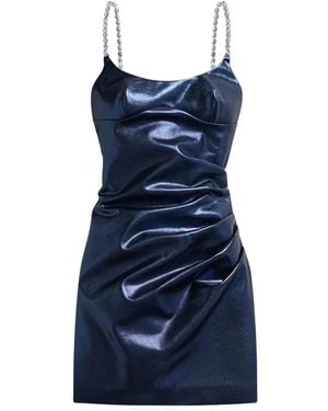 Area Crystal-Strap Metallic Mini Dress - Blue