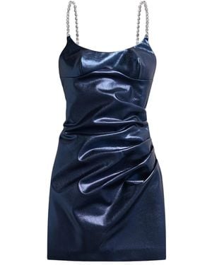 Area Crystal-Strap Metallic Mini Dress - Blue