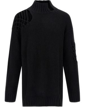 Yohji Yamamoto マクラメ ハイネックセーター - ブラック
