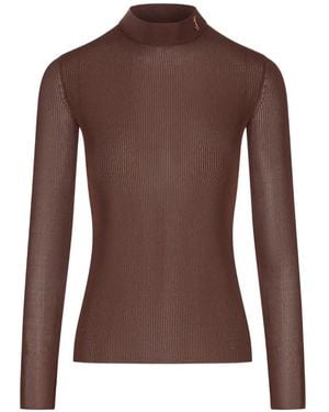Saint Laurent Cassandre Stand-Collar Top - Brown