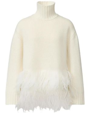 Fabiana Filippi Ostrich-Feather-Trim Ribbed-Knit Jumper - White