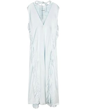 Jil Sander Ruffle-Trim Satin Maxi Dress - White