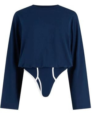 Jean Paul Gaultier Long-Sleeve Twisted Cotton Bodysuit - Blue