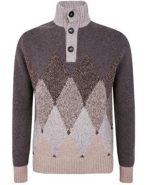Ballantyne Diamond-pattern Moulinè Wool Sweater - ブラウン