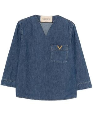 Valentino Garavani Top con cuello en V - Azul