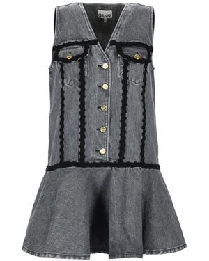 Ganni Vネック フレアドレス - グレー