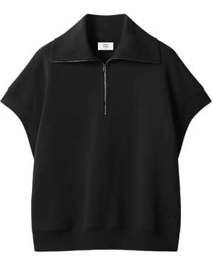 Maison Kitsuné Quarter-Zip Short-Sleeve Hoodie - Black