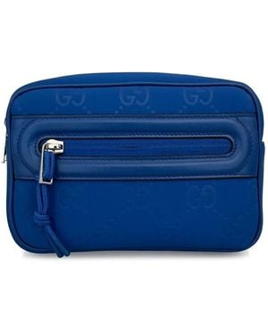 Gucci Gg-Debossed Zip-Fastening Messenger Bag - Blue