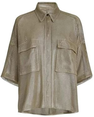 Brunello Cucinelli Perforated-Leather Shirt - Grey