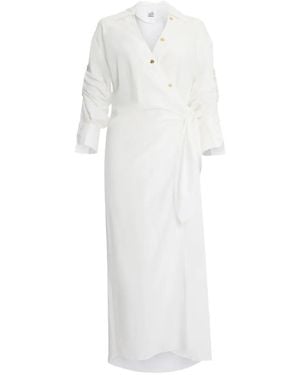 Donde Esteban Shirt Tie Midi Dress - White