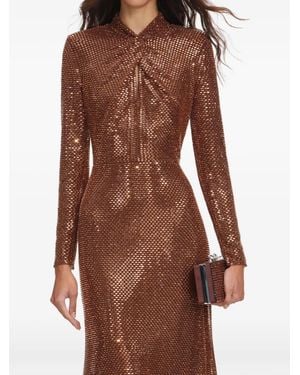 Self-Portrait Rhinestone-Embellished Long-Sleeve Midi Dress - Brown