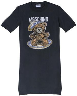 Moschino Orsetto Minikleid Aus Intarsienstrick - Blau