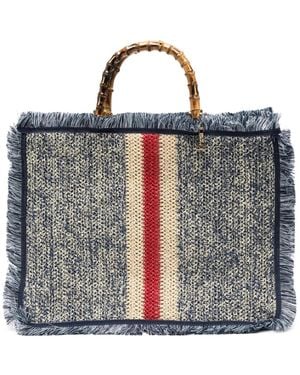 La Milanesa Large Ortensia Bamboo-Handle Fringe-Trim Tote Bag - Gray