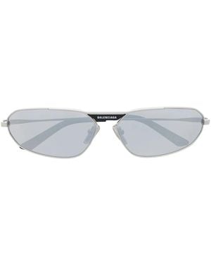 Balenciaga Oval-Frame Mirrored-Lens Sunglasses - Grey