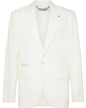 Philipp Plein Distressed Blazer - White