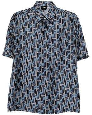 Fendi Logo-Print Silk Shirt - Blue