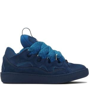 Lanvin Curb Lace-Up Suede Trainers - Blue