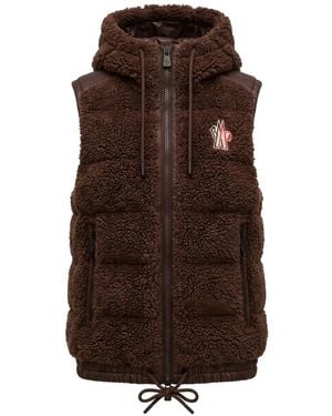 Moncler Fleece Hooded Gilet - Brown