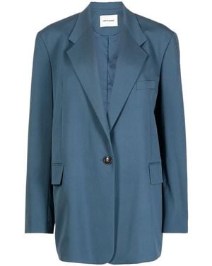 Low Classic Oversized Padded Shoulder Single-Breasted Blazer - Blue