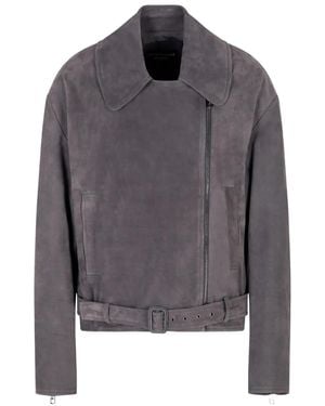 Emporio Armani Belted Asymmetrical-Zip Jacket - Gray