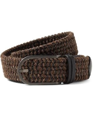 ZEGNA Dark Leather And Wool Blend Belt - Brown