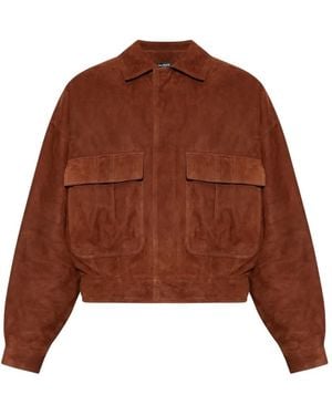 Balmain Suede Flap-Pocket Jacket - Brown