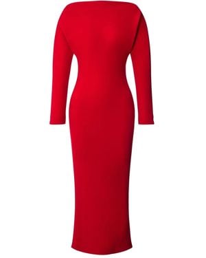 Alberta Ferretti Slash-Neck Midi Dress - Red