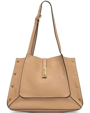 Pollini Pebbled Leather Stud-Embellished Tote Bag - Natural