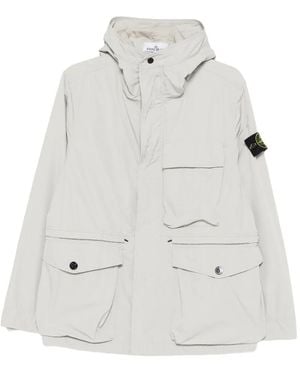 Stone Island Kapuzenjacke Mit Brusttaschen - Weiß