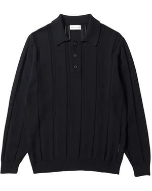 Dean Edmonds Ribbed-Knit Long-Sleeve Polo Shirt - Blue