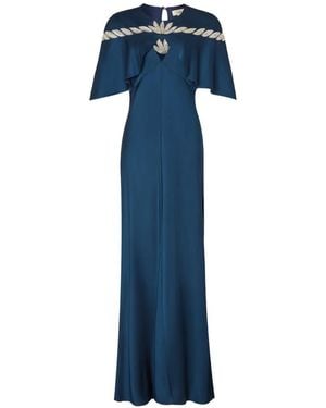 Temperley London Vine Cape-Overlay Maxi Dress - Blue