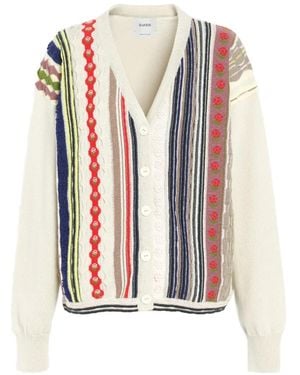 Barrie Cashmere Stripe Motif Cardigan - White