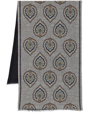 Dell'Oglio Fringed Patterned Scarf - Grey