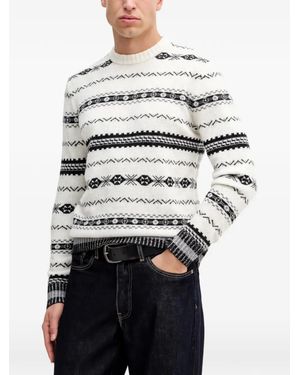 Benetton Trui Met Patroon En Ronde Hals - Wit