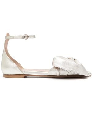 Red(V) Bow-Detail Metallic Leather Sandals - White