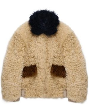 Marni Cream Shearling-Jacket With Colour-Block Details - Brown