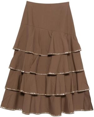 Sandro Midi Crystal-Embellished A-Line Skirt - Brown