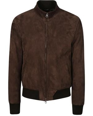 Stewart Suede Bomber Jacket - Brown