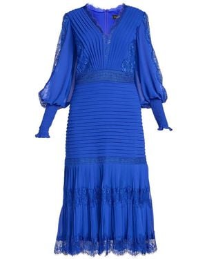 Tadashi Shoji Vestido Midi Nyssa Con Panel De Encaje Y Pliegues - Azul