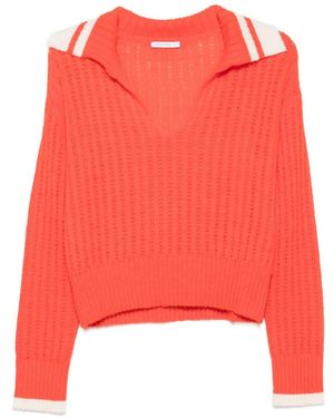 Patrizia Pepe Stripe-Detail Open-Knit Jumper - Red