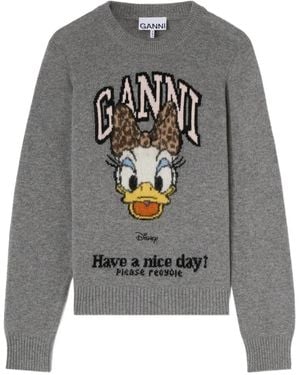 Ganni X Disney Daisy Duck Graphic Wool Jumper - Grey