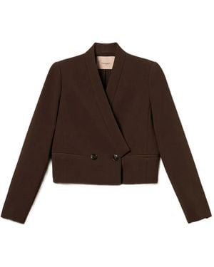 Twinset Double-Breasted Cropped Blazer - Brown