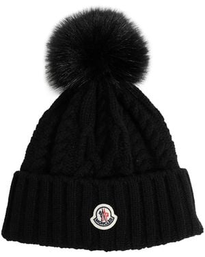 Moncler Gorro De Punto De Ochos Con Pompón - Negro