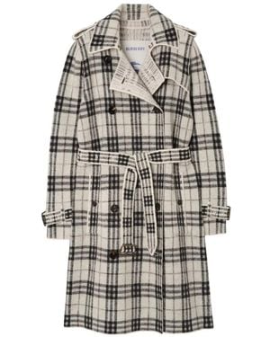 Burberry Mid-Length Cashmere Wool Blend Trench Coat - White